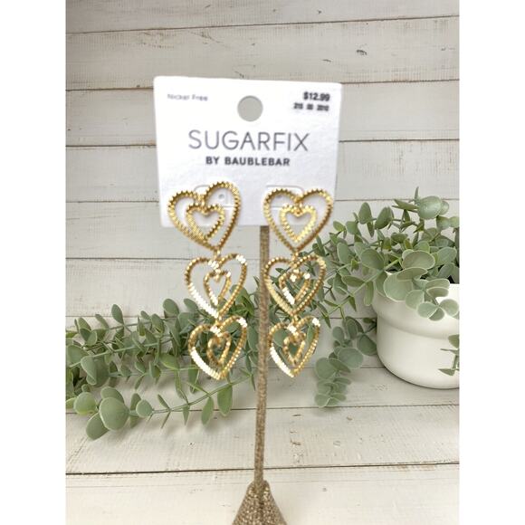 SUGARFIX by Baublebar Stacked Gold Heart Drop Earrings - Gold - Picture 2 of 6
